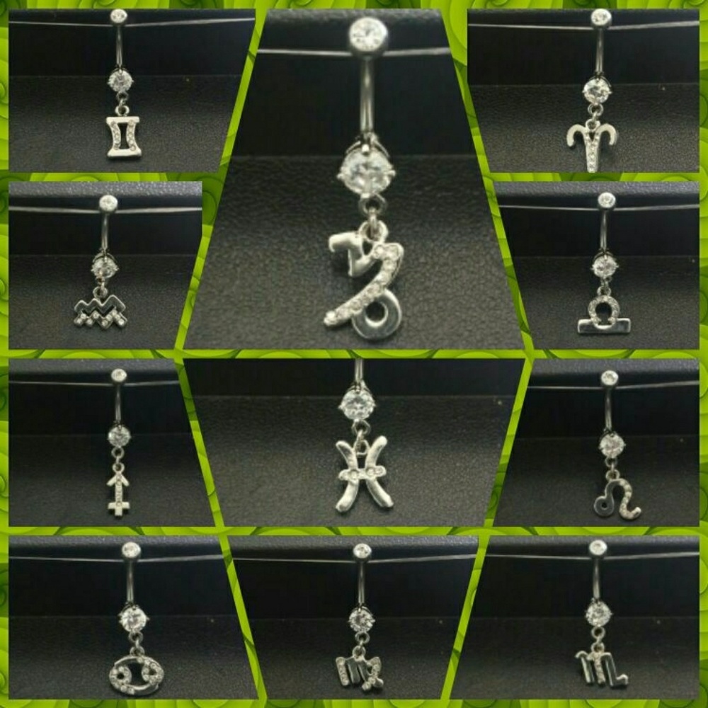 Two Zodiac Sign Belly Button Rings - Picture 2 of 6